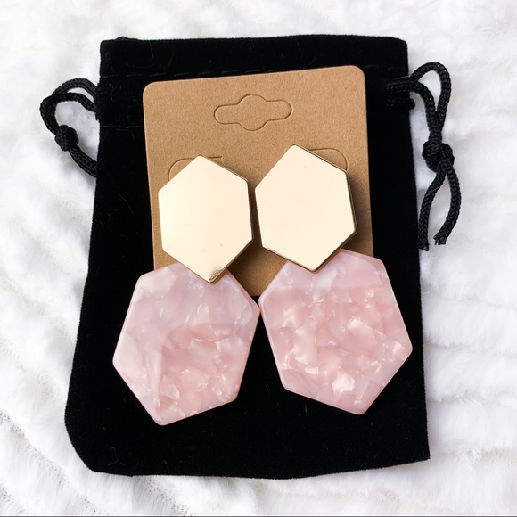 SOLD - Pink Polygon Acrylic Statement Earrings - Picture 3 of 3